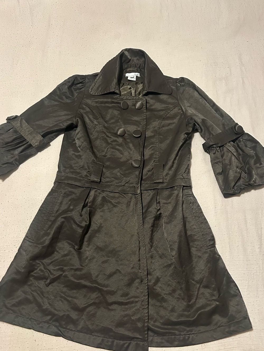 Luii brown Double-Breasted Trench Coat with Puff Sleeves